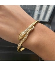 Bling Cubic Zirconia Snake Open-end Design Women Fashion Stainless Steel Wholesale Bangle