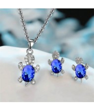 Shining Crystal Turtle Pendant Necklace and Earrings Wholesale Jewelry Set - Blue