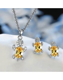 Shining Crystal Turtle Pendant Necklace and Earrings Wholesale Jewelry Set - Yellow