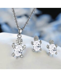 Shining Crystal Turtle Pendant Necklace and Earrings Wholesale Jewelry Set - White