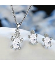 Shining Crystal Turtle Pendant Necklace and Earrings Wholesale Jewelry Set - White