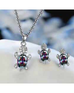 Shining Crystal Turtle Pendant Necklace and Earrings Wholesale Jewelry Set - Colorful