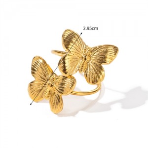 Butterfly Open-end Design 18K Gold Plated Fashion Wholesale Jewelry Women Stainless Steel Ring