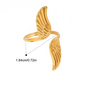 Angel Wings Open-end Design 18K Gold Plated Fashion Wholesale Jewelry Women Stainless Steel Ring