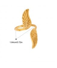 Angel Wings Open-end Design 18K Gold Plated Fashion Wholesale Jewelry Women Stainless Steel Ring