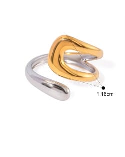 Two-tone Open-end Design 18K Gold Plated Fashion Wholesale Jewelry Women Stainless Steel Ring