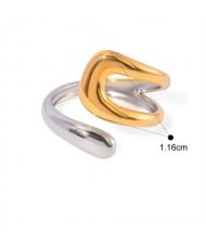 Two-tone Open-end Design 18K Gold Plated Fashion Wholesale Jewelry Women Stainless Steel Ring
