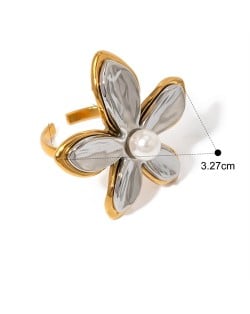 Bold Fashion Flower Design 18K Gold Plated Jewelry Women Stainless Steel Wholesale Ring