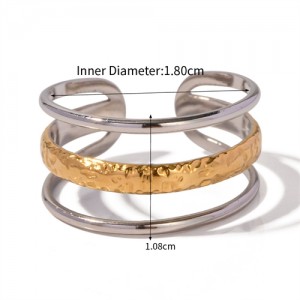 Hollow-out WideTwo Tone Design Jewelry Women Stainless Steel Wholesale Ring