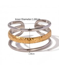 Hollow-out WideTwo Tone Design Jewelry Women Stainless Steel Wholesale Ring