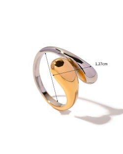 Two Tone Drop Open-end Design Jewelry Women Stainless Steel Wholesale Ring