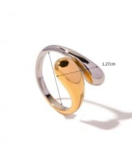 Two Tone Drop Open-end Design Jewelry Women Stainless Steel Wholesale Ring