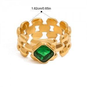 Square Green Stone 18K Gold Plated Jewelry Women Stainless Steel Wholesale Ring