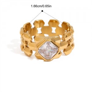 Square Clear Stone 18K Gold Plated Jewelry Women Stainless Steel Wholesale Ring