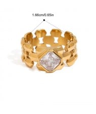 Square Clear Stone 18K Gold Plated Jewelry Women Stainless Steel Wholesale Ring