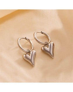Sweet Heart Valentine's Day Disign Stainless Steel Wholesale Earrings - Silver