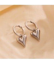 Sweet Heart Valentine's Day Disign Stainless Steel Wholesale Earrings - Silver