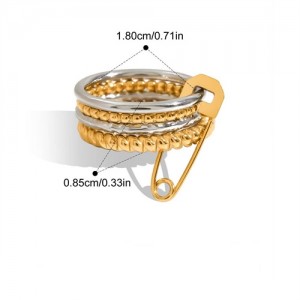 Four Layers Pin Design 18K Gold Plated Jewelry Women Stainless Steel Wholesale Ring