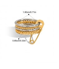 Four Layers Pin Design 18K Gold Plated Jewelry Women Stainless Steel Wholesale Ring