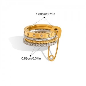Rhinestone Decor Pin Design 18K Gold Plated Jewelry Women Stainless Steel Wholesale Ring