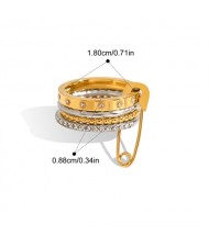 Rhinestone Decor Pin Design 18K Gold Plated Jewelry Women Stainless Steel Wholesale Ring
