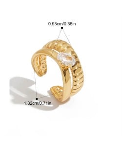 Oval Cubic Zirconia Width Design 18K Gold Plated Jewelry Women Stainless Steel Wholesale Ring