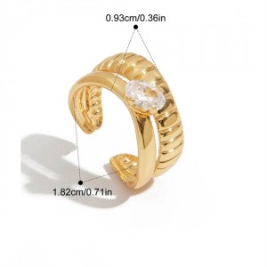 Oval Cubic Zirconia Width Design 18K Gold Plated Jewelry Women Stainless Steel Wholesale Ring