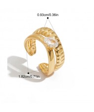 Oval Cubic Zirconia Width Design 18K Gold Plated Jewelry Women Stainless Steel Wholesale Ring