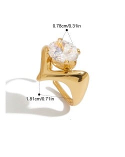 Round Cubic Zirconia Irregular Design 18K Gold Plated Jewelry Women Stainless Steel Wholesale Ring