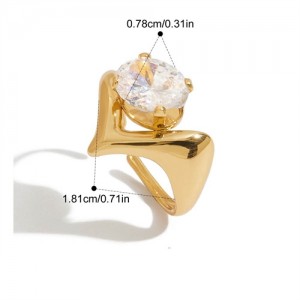 Round Cubic Zirconia Irregular Design 18K Gold Plated Jewelry Women Stainless Steel Wholesale Ring