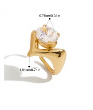 Round Cubic Zirconia Irregular Design 18K Gold Plated Jewelry Women Stainless Steel Wholesale Ring