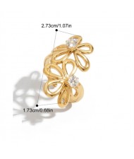 Hollow-out Flowers Design Open-end 18K Gold Plated Jewelry Women Stainless Steel Wholesale Ring