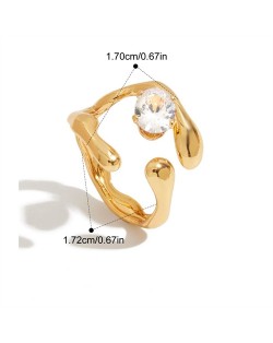 Water Drop Irregular Design Open-end 18K Gold Plated Jewelry Women Stainless Steel Wholesale Ring