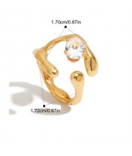 Water Drop Irregular Design Open-end 18K Gold Plated Jewelry Women Stainless Steel Wholesale Ring