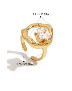 Rhombus Cubic Zirconia Circle Design 18K Gold Plated Jewelry Women Stainless Steel Wholesale Ring
