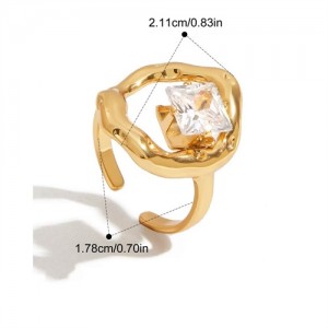 Rhombus Cubic Zirconia Circle Design 18K Gold Plated Jewelry Women Stainless Steel Wholesale Ring