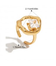 Rhombus Cubic Zirconia Circle Design 18K Gold Plated Jewelry Women Stainless Steel Wholesale Ring