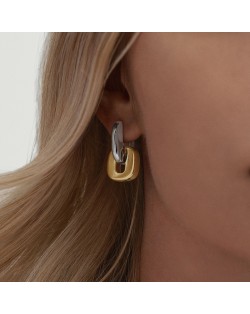 Square Circle Disign Fashion Stainless Steel Wholesale Earrings - Two Tone