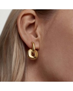 Square Circle Disign Fashion Stainless Steel Wholesale Earrings - Golden