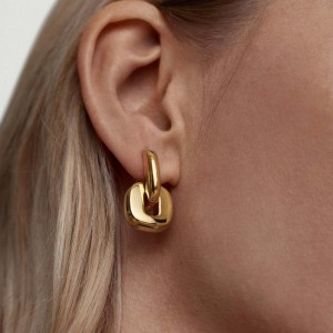 Square Circle Disign Fashion Stainless Steel Wholesale Earrings - Golden