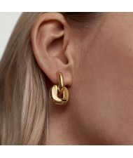 Square Circle Disign Fashion Stainless Steel Wholesale Earrings - Golden