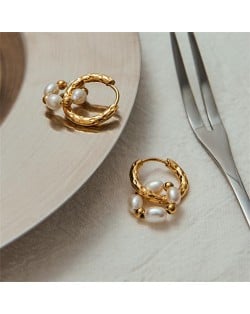 Pearl and Bead Circle Design Women Fashion Stainless Steel Wholesale Earrings