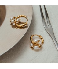 Pearl and Bead Circle Design Women Fashion Stainless Steel Wholesale Earrings