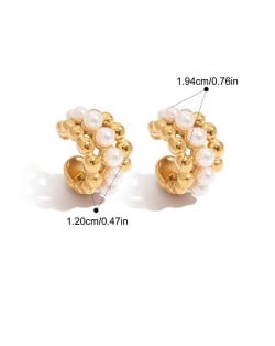 Pearl Decor C Shape Design Women Fashion Stainless Steel Wholesale Earrings