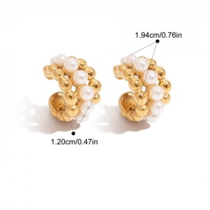 Pearl Decor C Shape Design Women Fashion Stainless Steel Wholesale Earrings