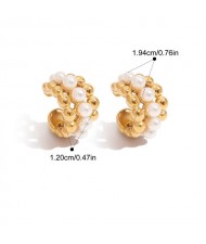 Pearl Decor C Shape Design Women Fashion Stainless Steel Wholesale Earrings
