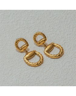 Twisted D Shape Dangle Design Women Fashion Stainless Steel Wholesale Earrings - Golden
