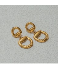 Twisted D Shape Dangle Design Women Fashion Stainless Steel Wholesale Earrings - Golden