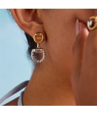Twisted D Shape Dangle Design Women Fashion Stainless Steel Wholesale Earrings - Two-tone