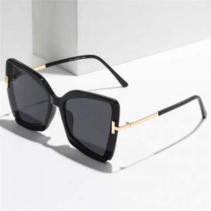 Big Frame Cat Eye Metallic Leg Design Wholesale Fashion Sunglasses - Black